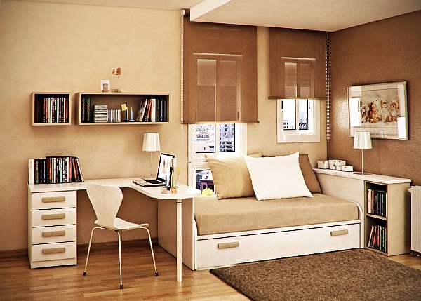 White and Taupe Brown Contemporary Bedroom