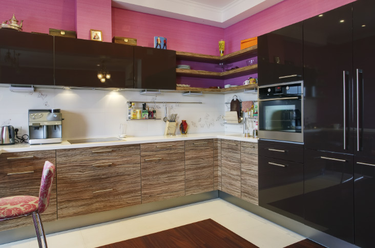 brown and purple kitchen design