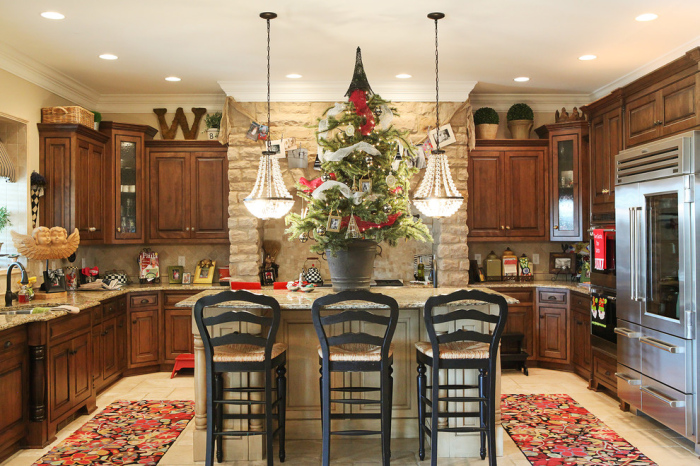 Pretty French Country kitchen decorated for Christmas”