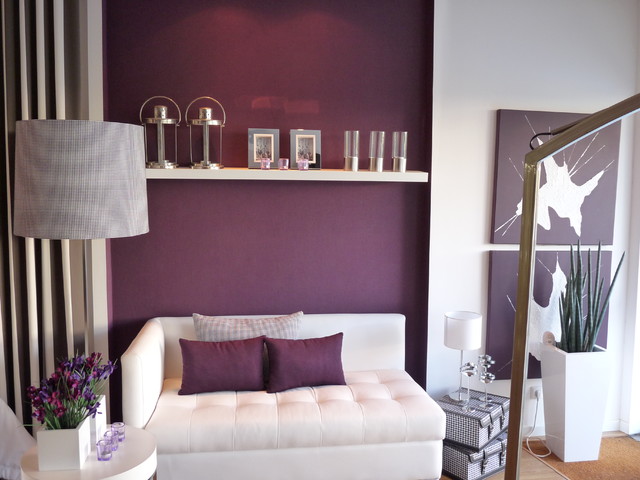 Living room with purple accent colour