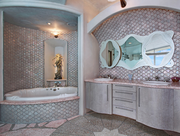 Bathroom with modern sculpture in ceramic 