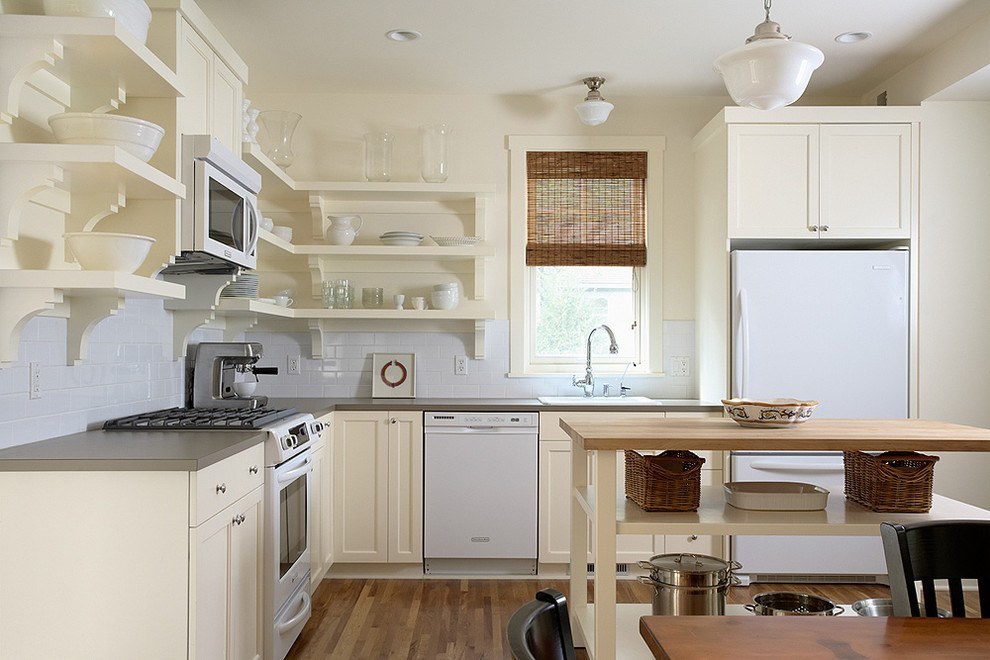 white open cabinets 