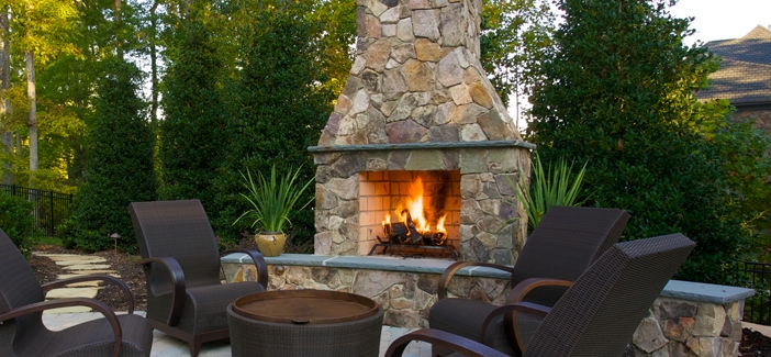 Outdoor stone fireplace