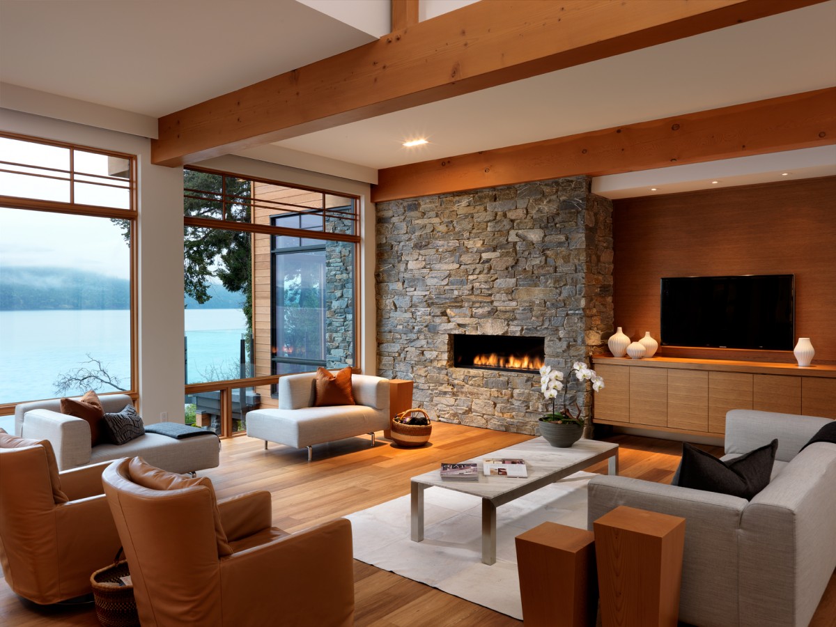 stone wall in living room 
