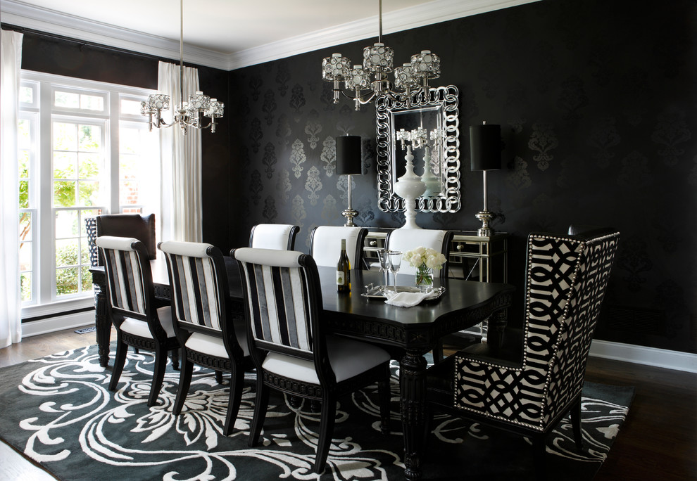 Black lacquer dining room table and chairs