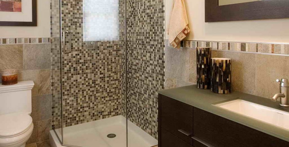 brown and white mosaic wall