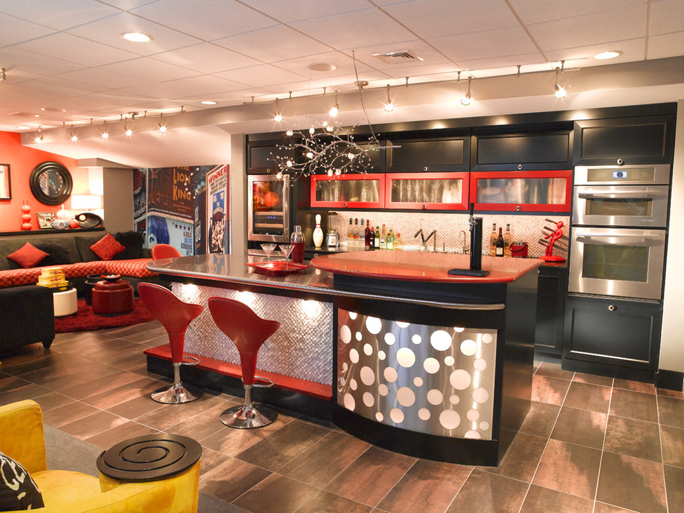 Contemporary Red Kitchen Bar