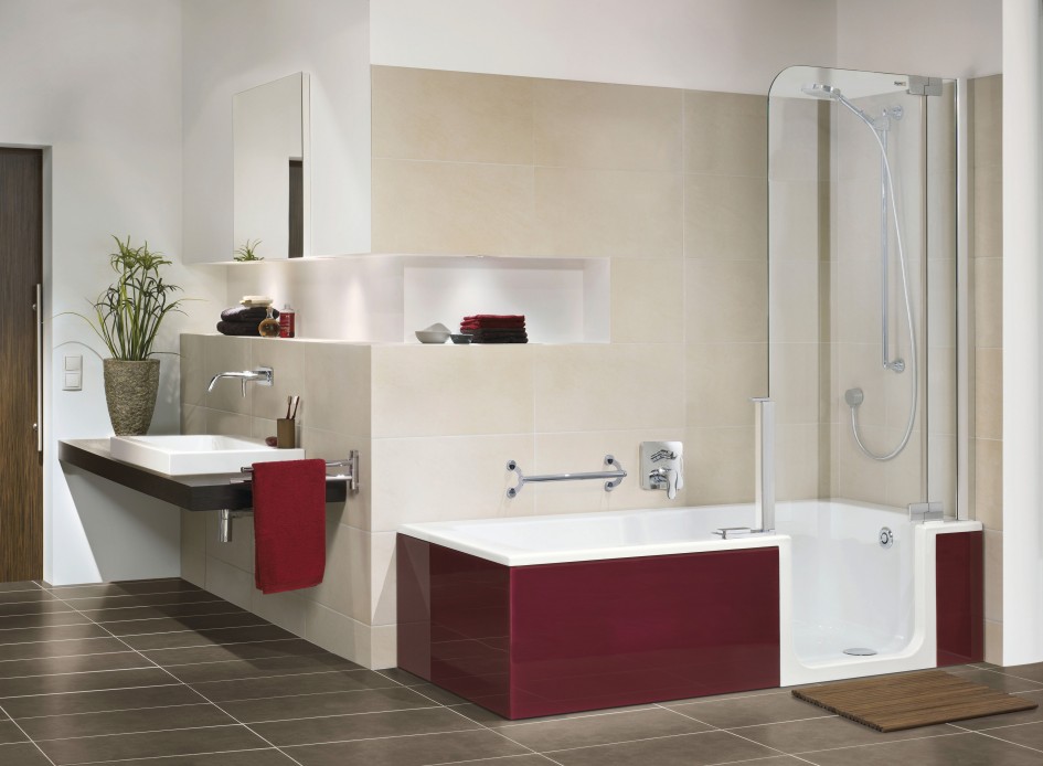 red and white bathroom